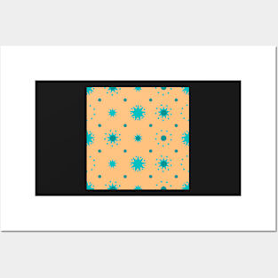 Suns and Dots Cyan on Pale Orange Repeat 5748 Posters and Art